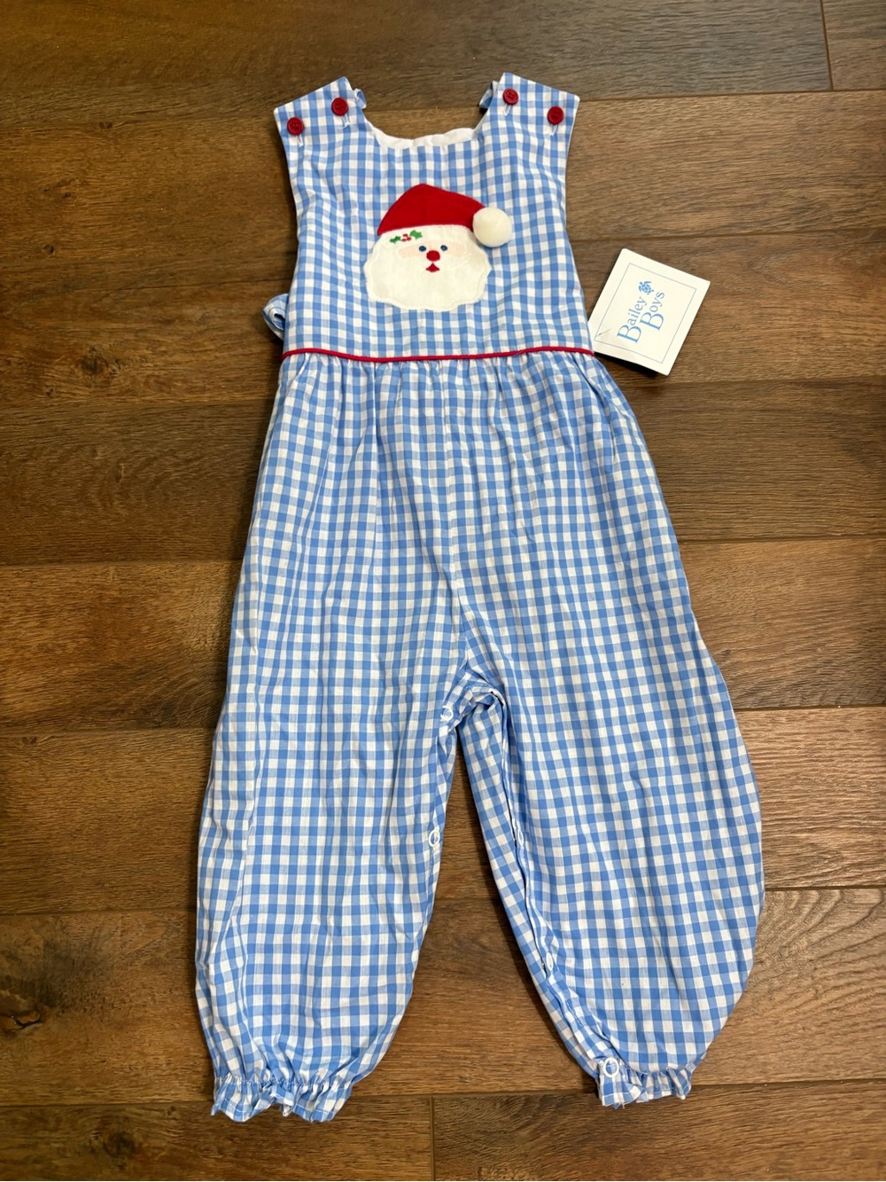 Bailey Boys Santa Romper Blue Gingham Christmas Toddler 18M NWT